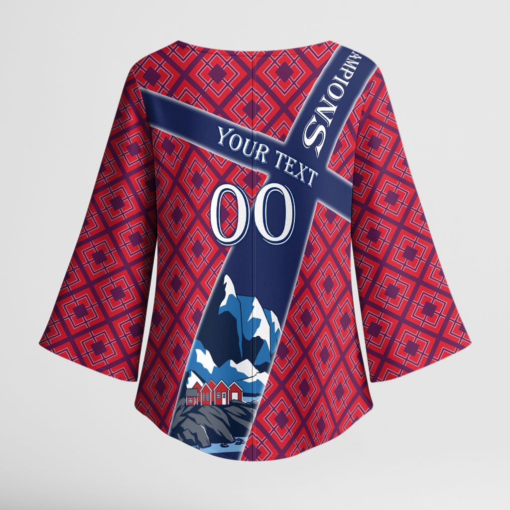 Personalized Norway Soccer Moose Champions Kimono Sleeve Blouse Football Nordic Heritage Mountain Art