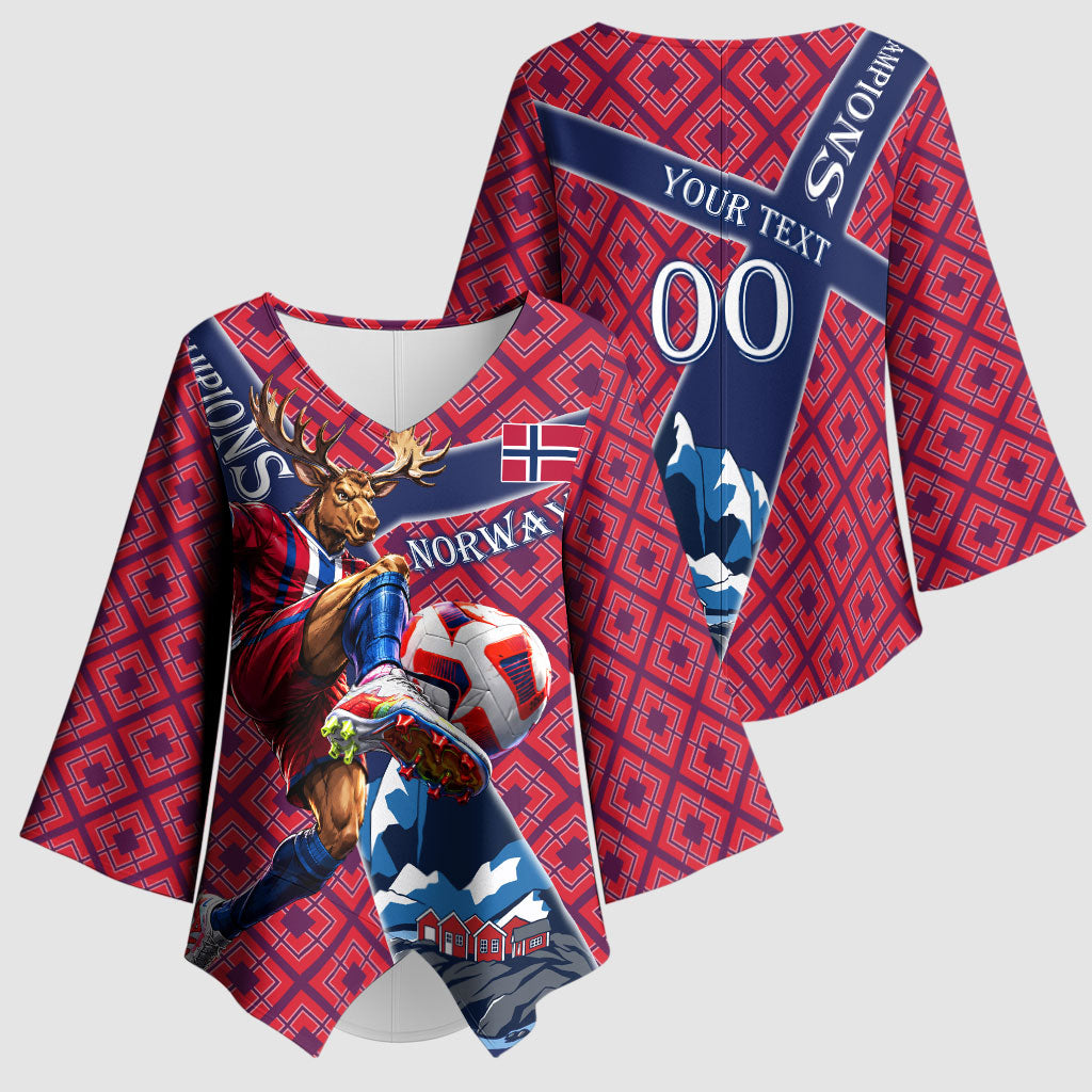 Personalized Norway Soccer Moose Champions Kimono Sleeve Blouse Football Nordic Heritage Mountain Art