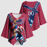 Personalized Norway Soccer Moose Champions Kimono Sleeve Blouse Football Nordic Heritage Mountain Art