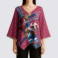 Personalized Norway Soccer Moose Champions Kimono Sleeve Blouse Football Nordic Heritage Mountain Art