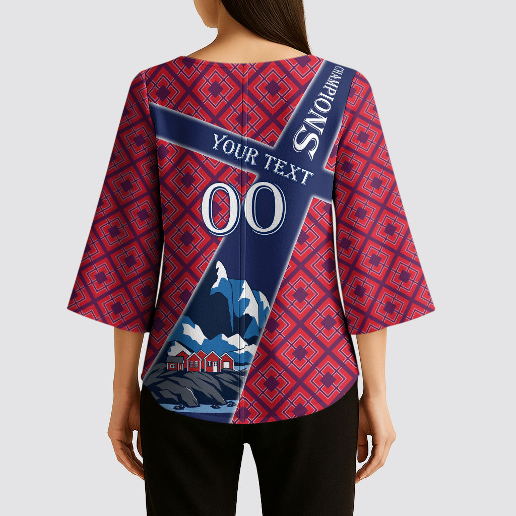 Personalized Norway Soccer Moose Champions Kimono Sleeve Blouse Football Nordic Heritage Mountain Art
