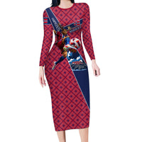 Personalized Norway Soccer Moose Champions Long Sleeve Bodycon Dress Football Nordic Heritage Mountain Art