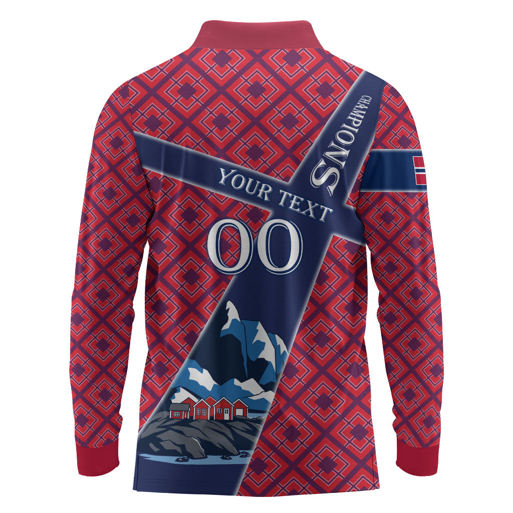 Personalized Norway Soccer Moose Champions Long Sleeve Polo Shirt Football Nordic Heritage Mountain Art