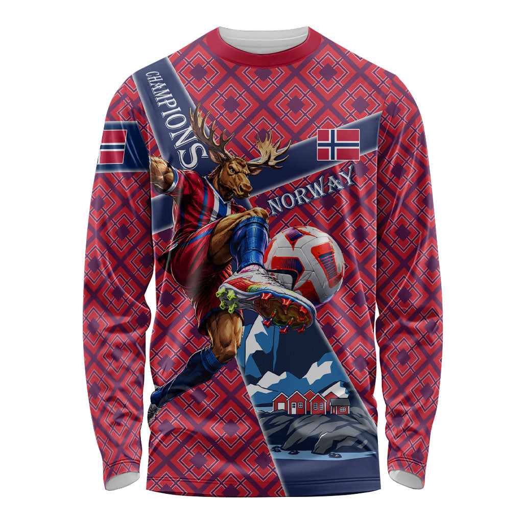 Personalized Norway Soccer Moose Champions Long Sleeve Shirt Football Nordic Heritage Mountain Art