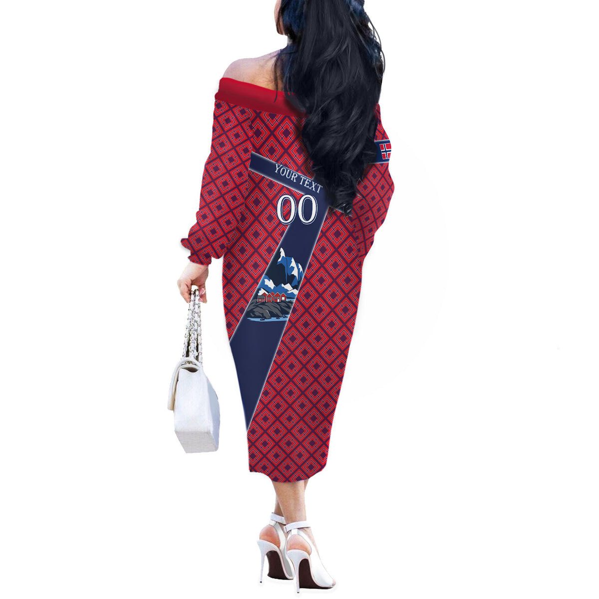 Personalized Norway Soccer Moose Champions Off The Shoulder Long Sleeve Dress Football Nordic Heritage Mountain Art