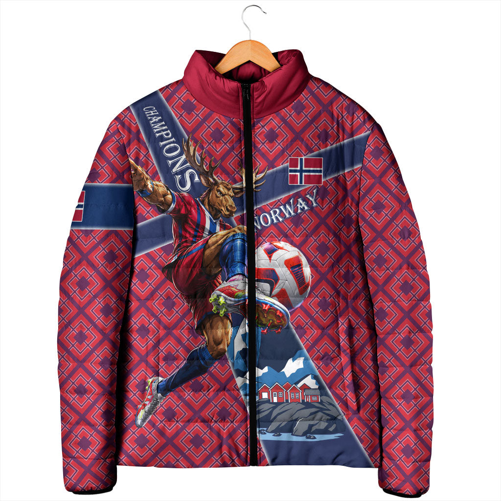 Personalized Norway Soccer Moose Champions Padded Jacket Football Nordic Heritage Mountain Art