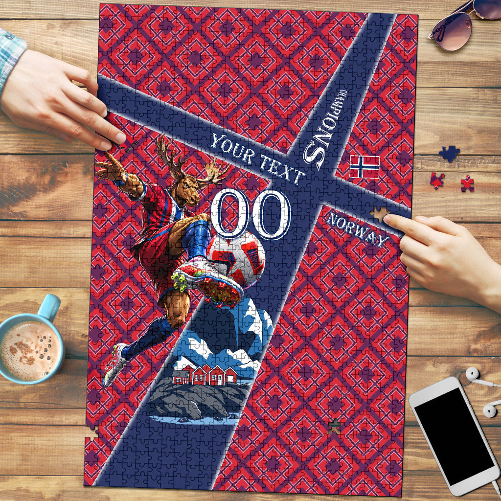 Personalized Norway Soccer Moose Champions Puzzle Football Nordic Heritage Mountain Art