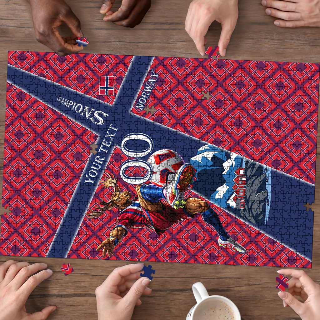 Personalized Norway Soccer Moose Champions Puzzle Football Nordic Heritage Mountain Art