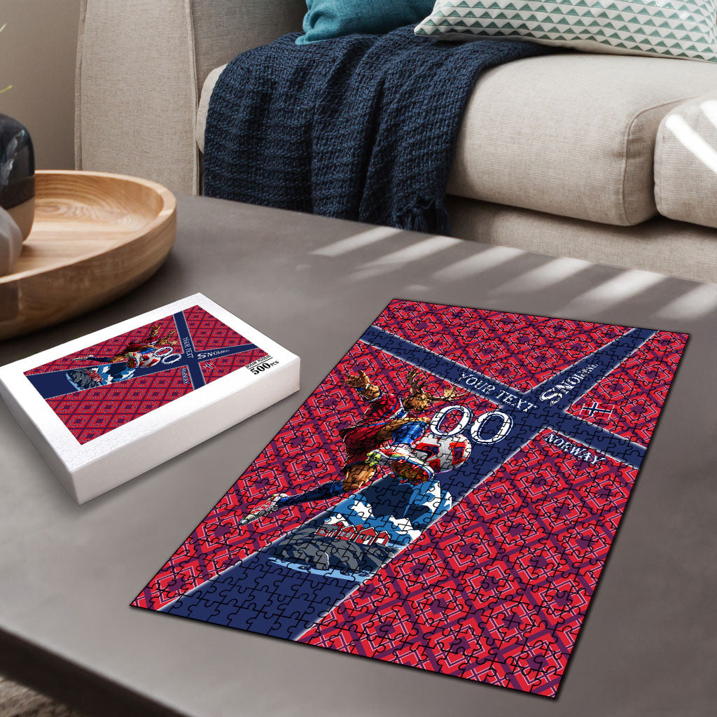 Personalized Norway Soccer Moose Champions Puzzle Football Nordic Heritage Mountain Art