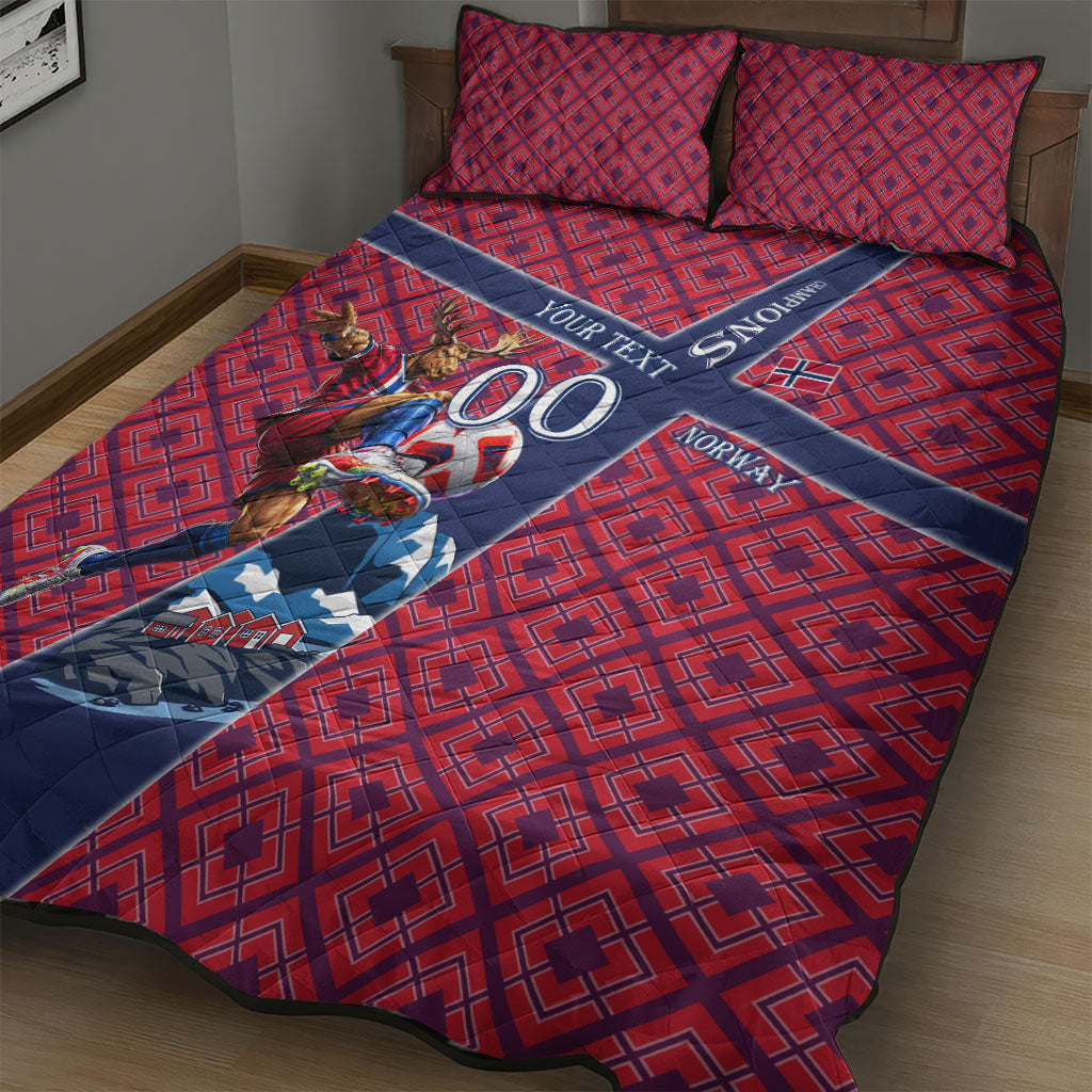 Personalized Norway Soccer Moose Champions Quilt Bed Set Football Nordic Heritage Mountain Art