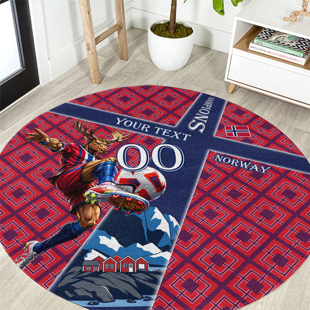 Personalized Norway Soccer Moose Champions Round Carpet Football Nordic Heritage Mountain Art