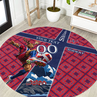 Personalized Norway Soccer Moose Champions Round Carpet Football Nordic Heritage Mountain Art