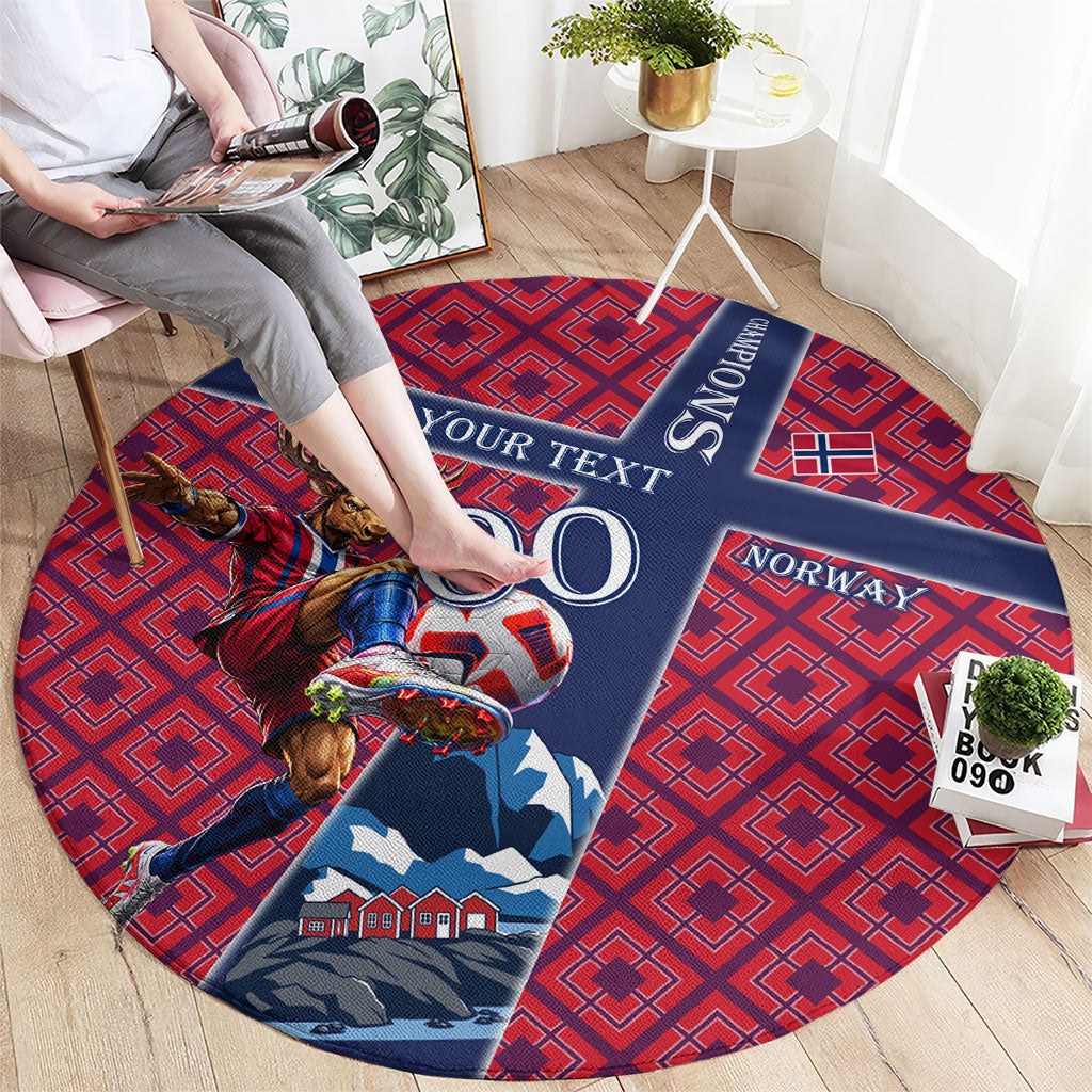Personalized Norway Soccer Moose Champions Round Carpet Football Nordic Heritage Mountain Art