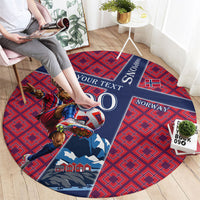 Personalized Norway Soccer Moose Champions Round Carpet Football Nordic Heritage Mountain Art