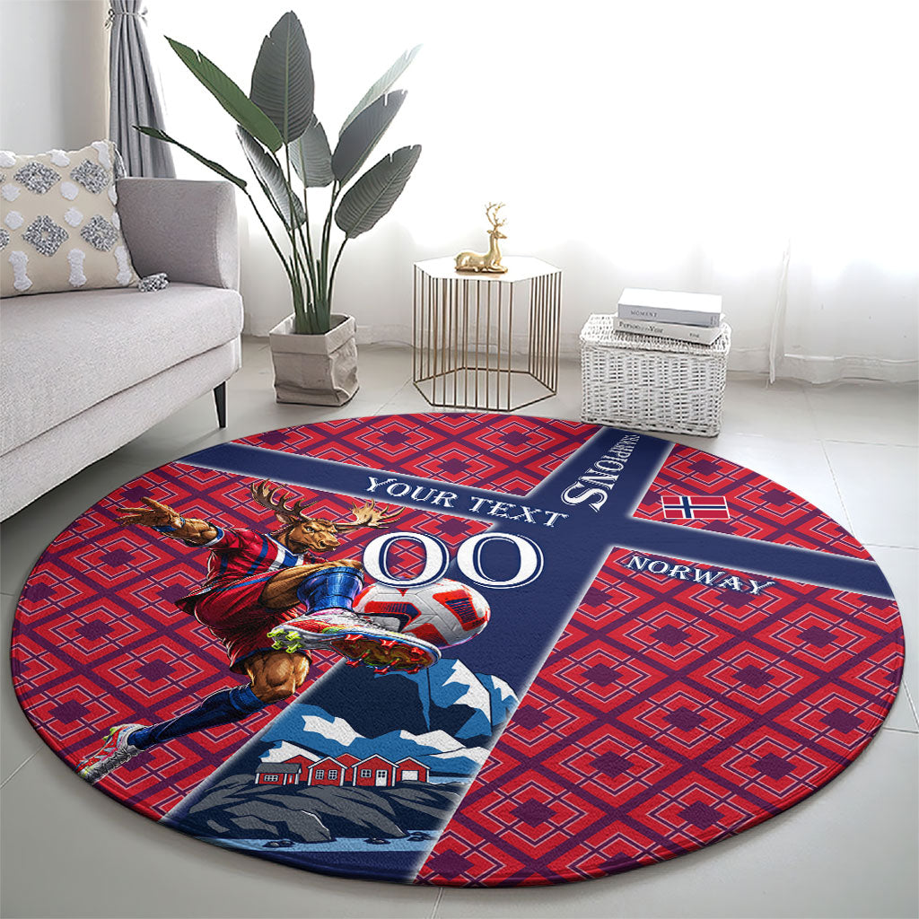 Personalized Norway Soccer Moose Champions Round Carpet Football Nordic Heritage Mountain Art