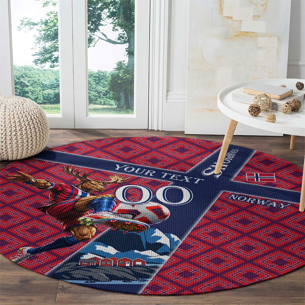Personalized Norway Soccer Moose Champions Round Carpet Football Nordic Heritage Mountain Art