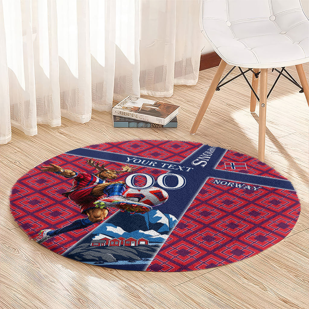 Personalized Norway Soccer Moose Champions Round Carpet Football Nordic Heritage Mountain Art