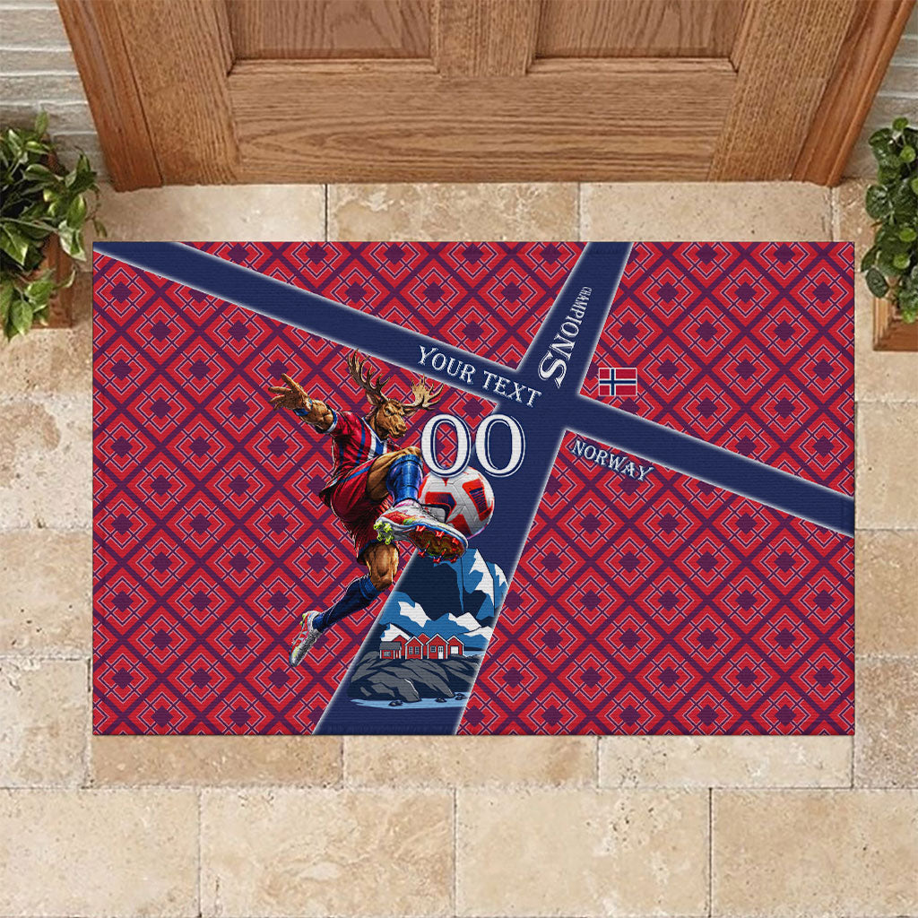 Personalized Norway Soccer Moose Champions Rubber Doormat Football Nordic Heritage Mountain Art
