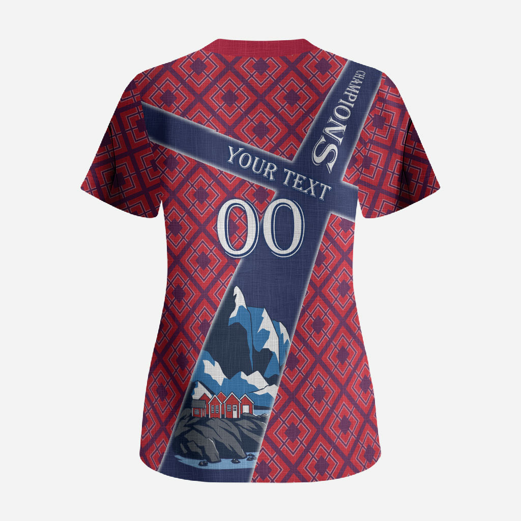Personalized Norway Soccer Moose Champions Scrub Top Football Nordic Heritage Mountain Art