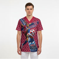 Personalized Norway Soccer Moose Champions Scrub Top Football Nordic Heritage Mountain Art
