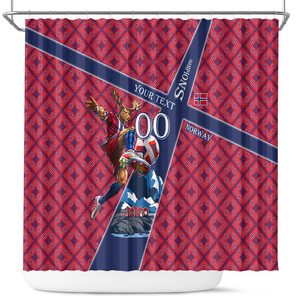 Personalized Norway Soccer Moose Champions Shower Curtain Football Nordic Heritage Mountain Art