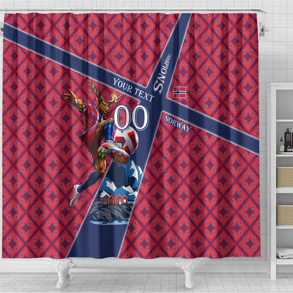 Personalized Norway Soccer Moose Champions Shower Curtain Football Nordic Heritage Mountain Art