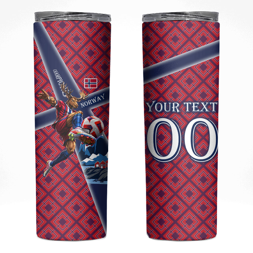Personalized Norway Soccer Moose Champions Skinny Tumbler Football Nordic Heritage Mountain Art