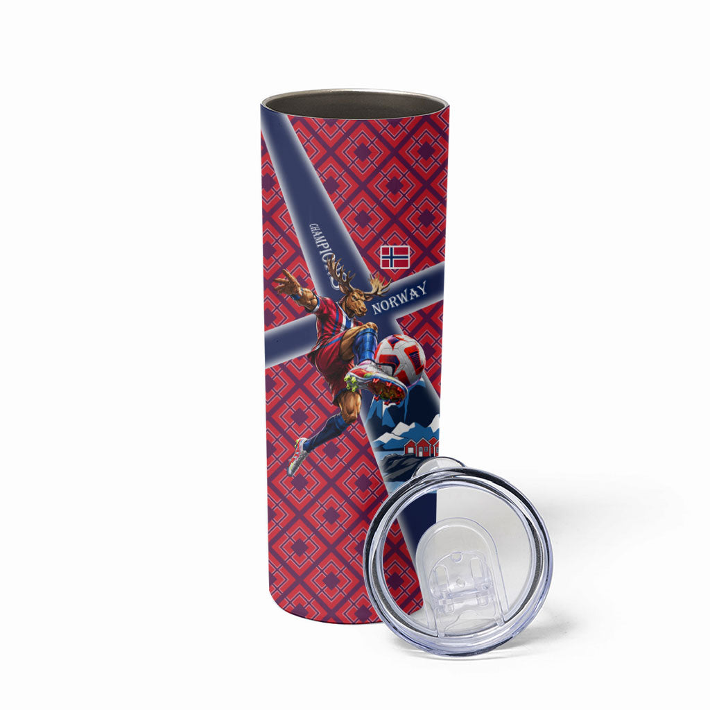 Personalized Norway Soccer Moose Champions Skinny Tumbler Football Nordic Heritage Mountain Art