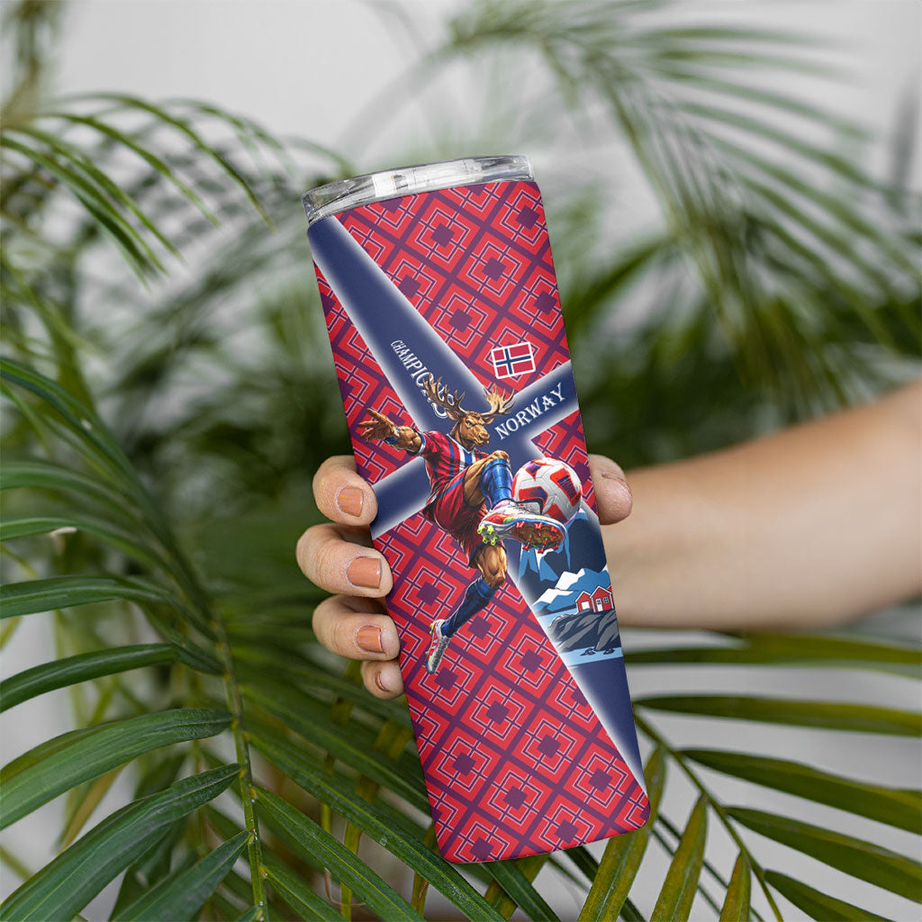 Personalized Norway Soccer Moose Champions Skinny Tumbler Football Nordic Heritage Mountain Art