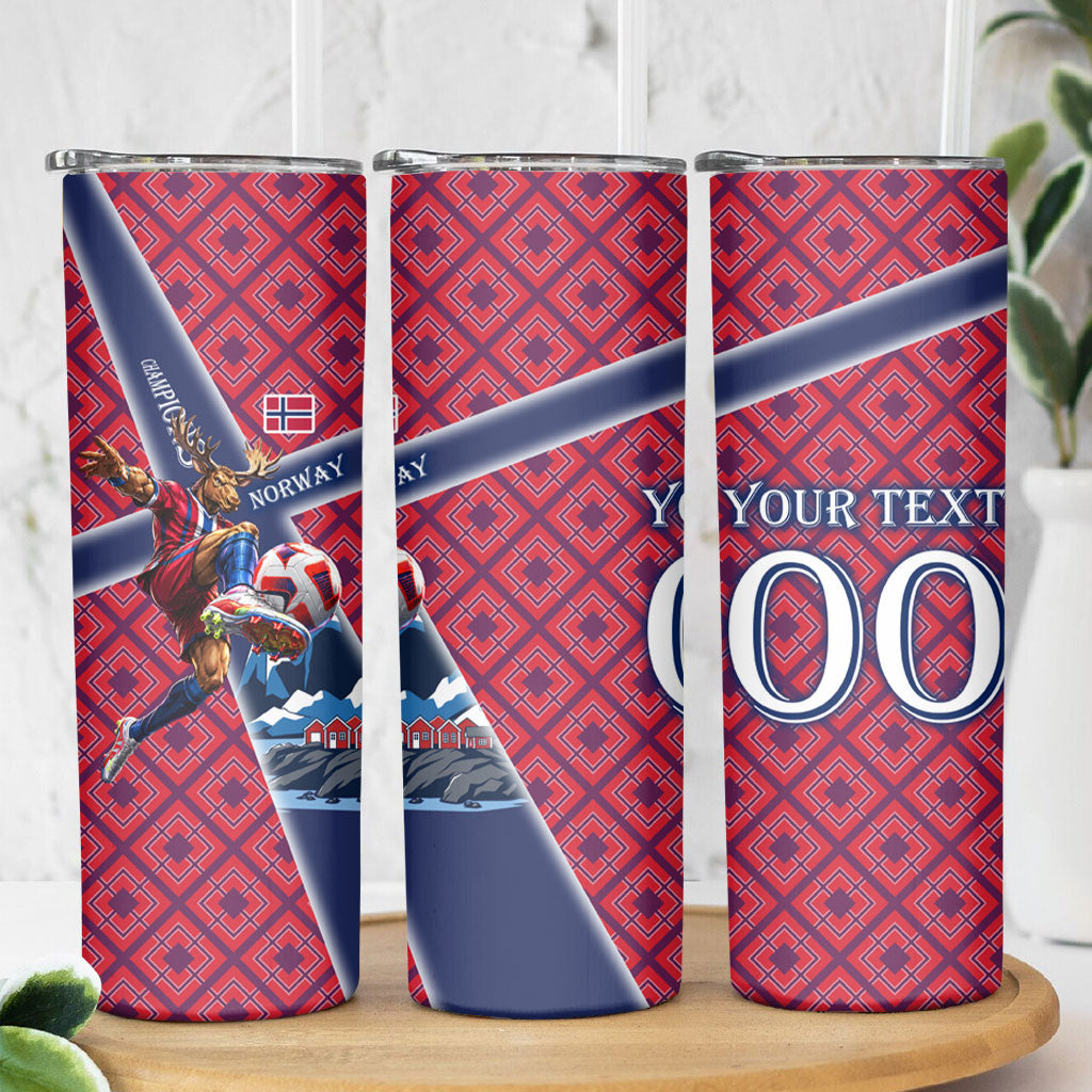 Personalized Norway Soccer Moose Champions Skinny Tumbler Football Nordic Heritage Mountain Art