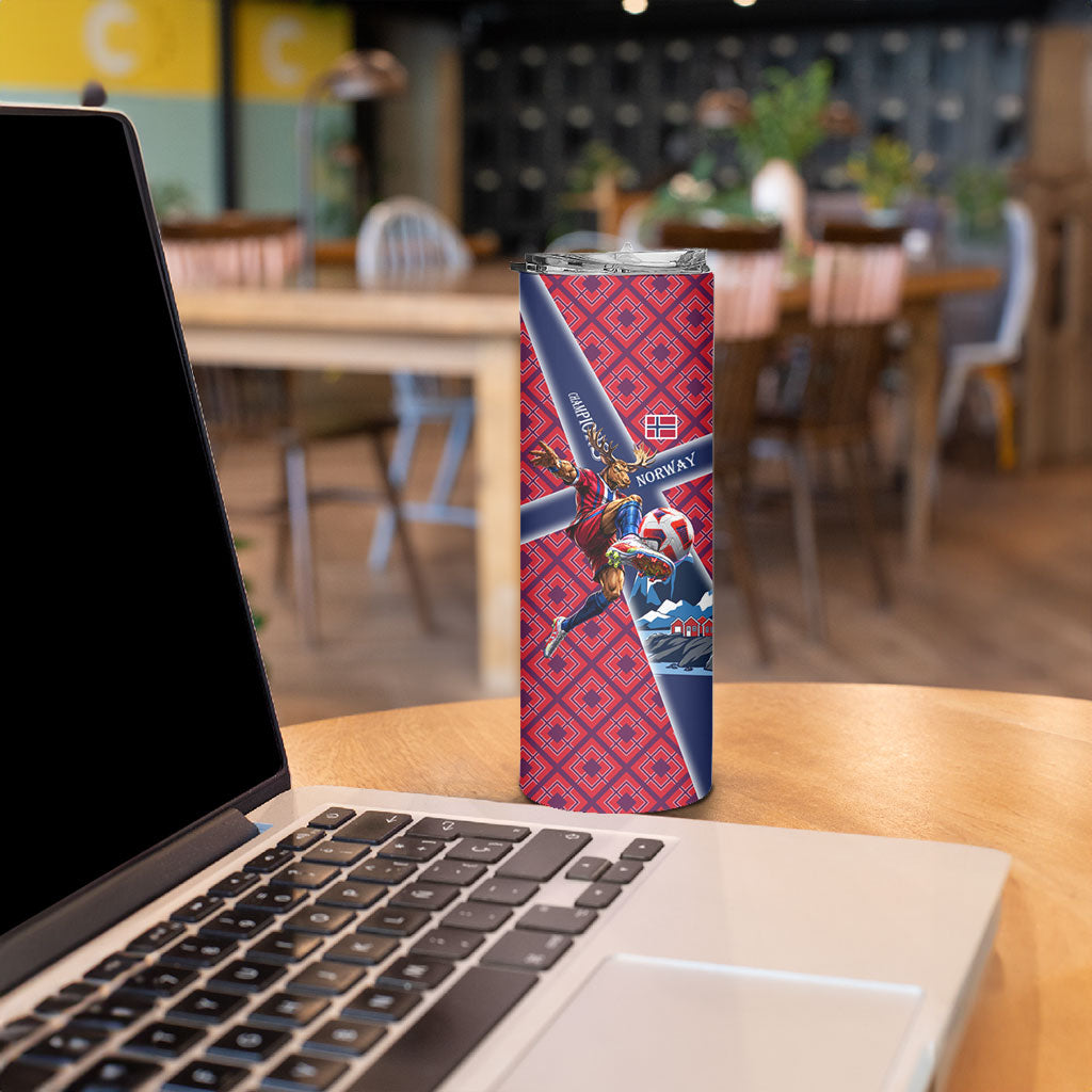 Personalized Norway Soccer Moose Champions Skinny Tumbler Football Nordic Heritage Mountain Art