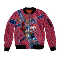 Personalized Norway Soccer Moose Champions Sleeve Zip Bomber Jacket Football Nordic Heritage Mountain Art