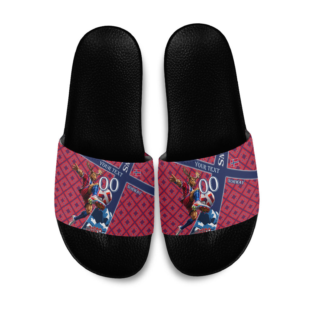 Personalized Norway Soccer Moose Champions Slide Sandals Football Nordic Heritage Mountain Art