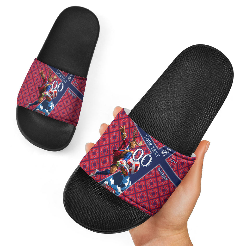 Personalized Norway Soccer Moose Champions Slide Sandals Football Nordic Heritage Mountain Art