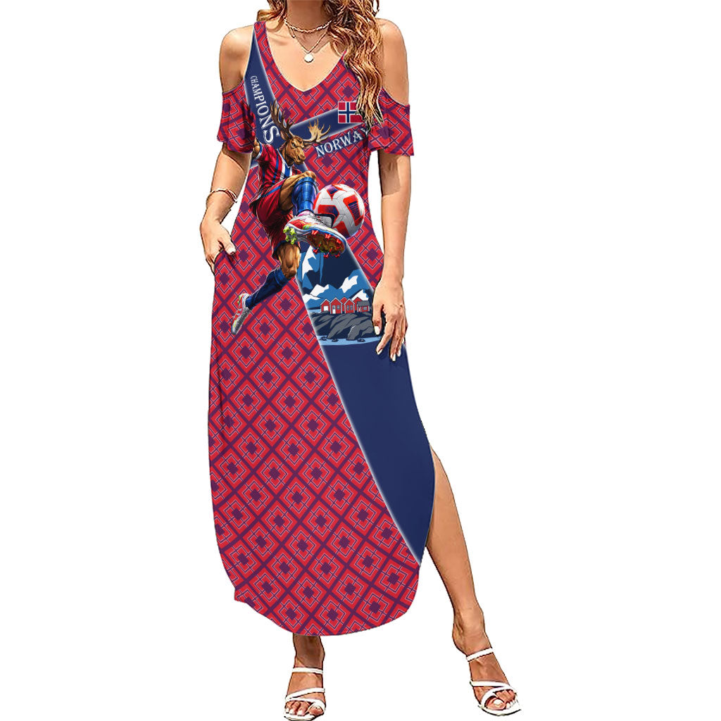Personalized Norway Soccer Moose Champions Summer Maxi Dress Football Nordic Heritage Mountain Art