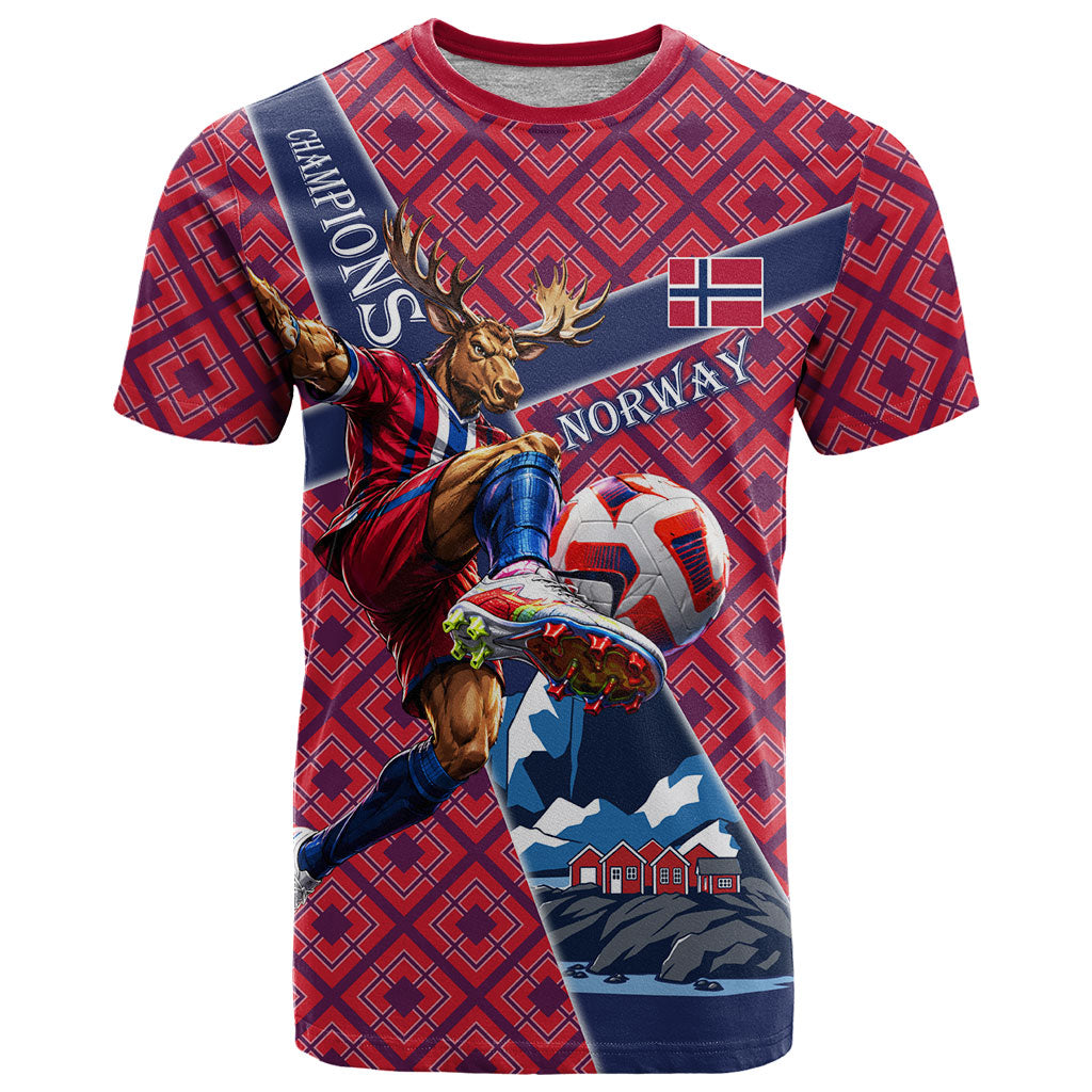 Personalized Norway Soccer Moose Champions T Shirt Football Nordic Heritage Mountain Art