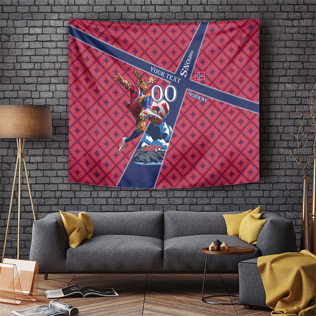 Personalized Norway Soccer Moose Champions Tapestry Football Nordic Heritage Mountain Art