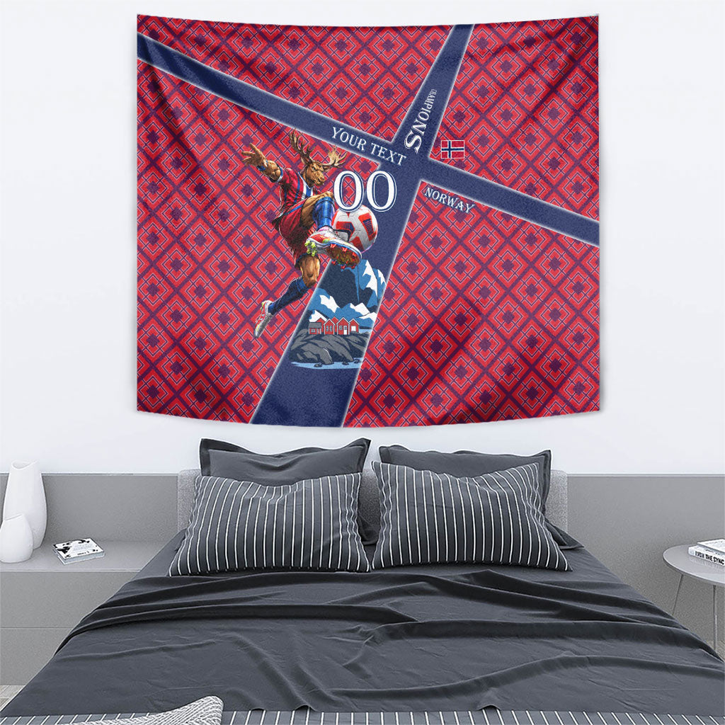 Personalized Norway Soccer Moose Champions Tapestry Football Nordic Heritage Mountain Art