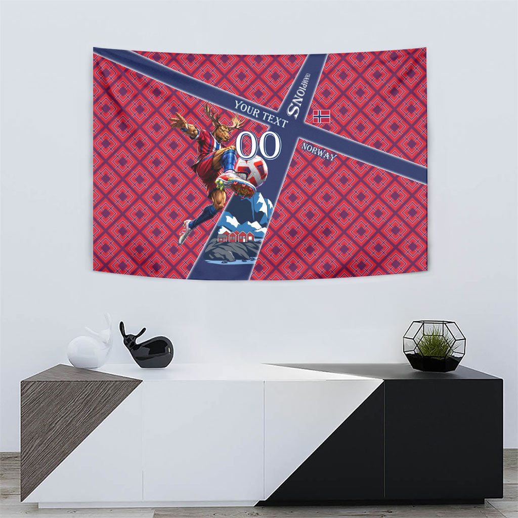 Personalized Norway Soccer Moose Champions Tapestry Football Nordic Heritage Mountain Art