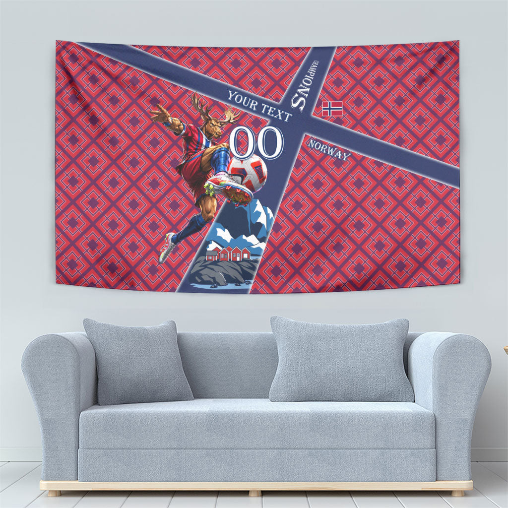 Personalized Norway Soccer Moose Champions Tapestry Football Nordic Heritage Mountain Art