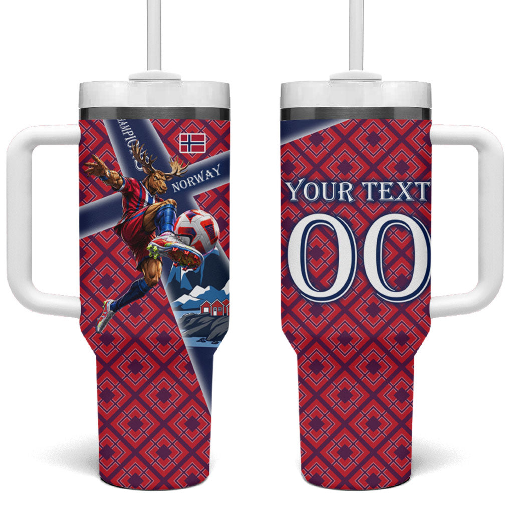 Personalized Norway Soccer Moose Champions Tumbler With Handle Football Nordic Heritage Mountain Art