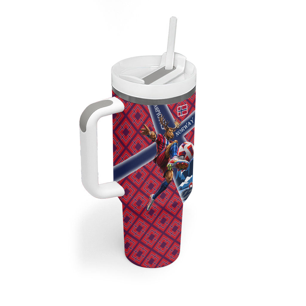 Personalized Norway Soccer Moose Champions Tumbler With Handle Football Nordic Heritage Mountain Art