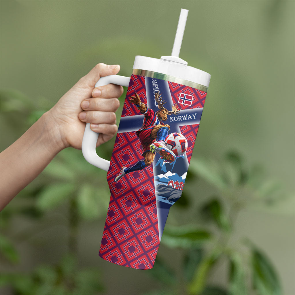 Personalized Norway Soccer Moose Champions Tumbler With Handle Football Nordic Heritage Mountain Art