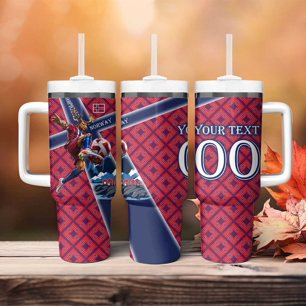 Personalized Norway Soccer Moose Champions Tumbler With Handle Football Nordic Heritage Mountain Art