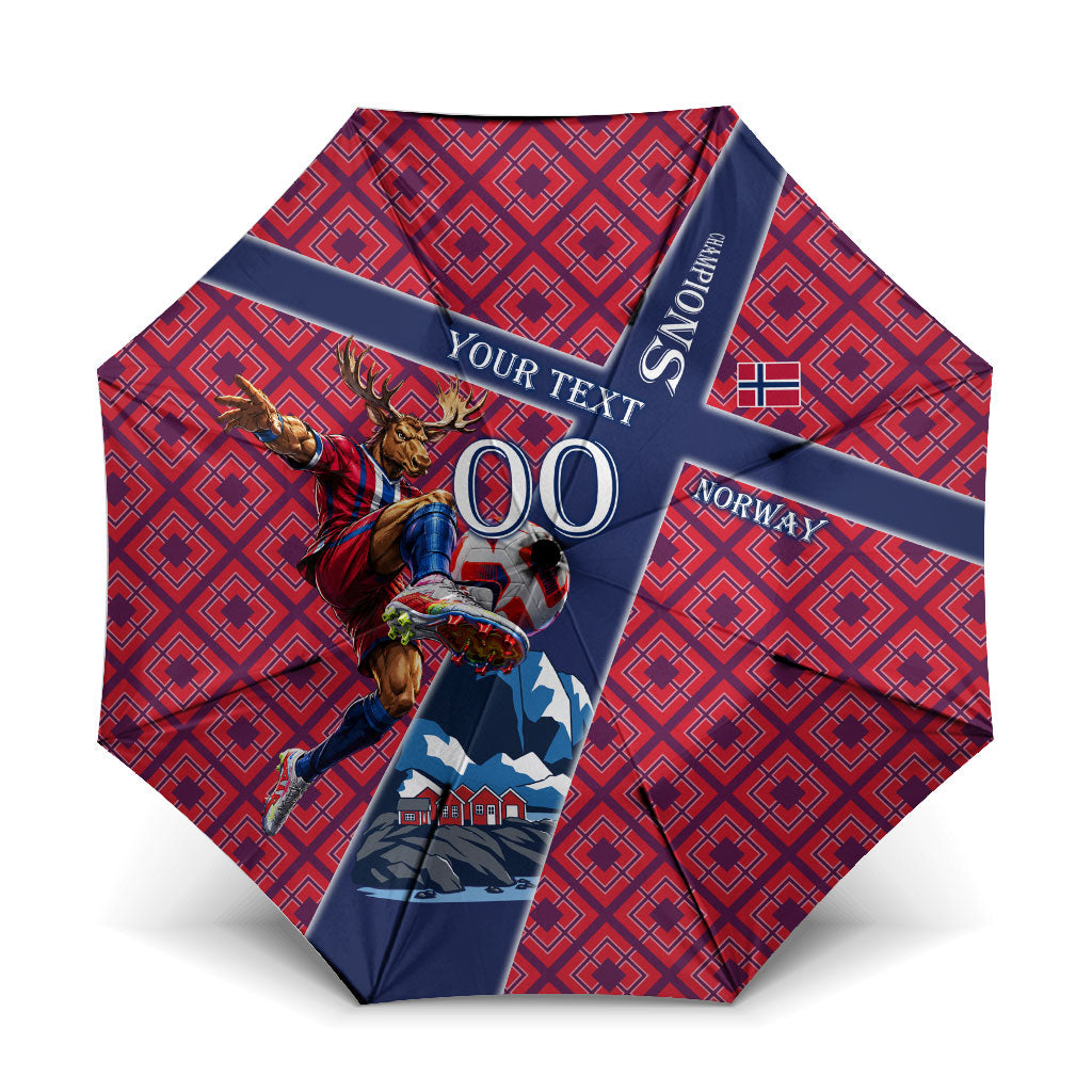 Personalized Norway Soccer Moose Champions Umbrella Football Nordic Heritage Mountain Art