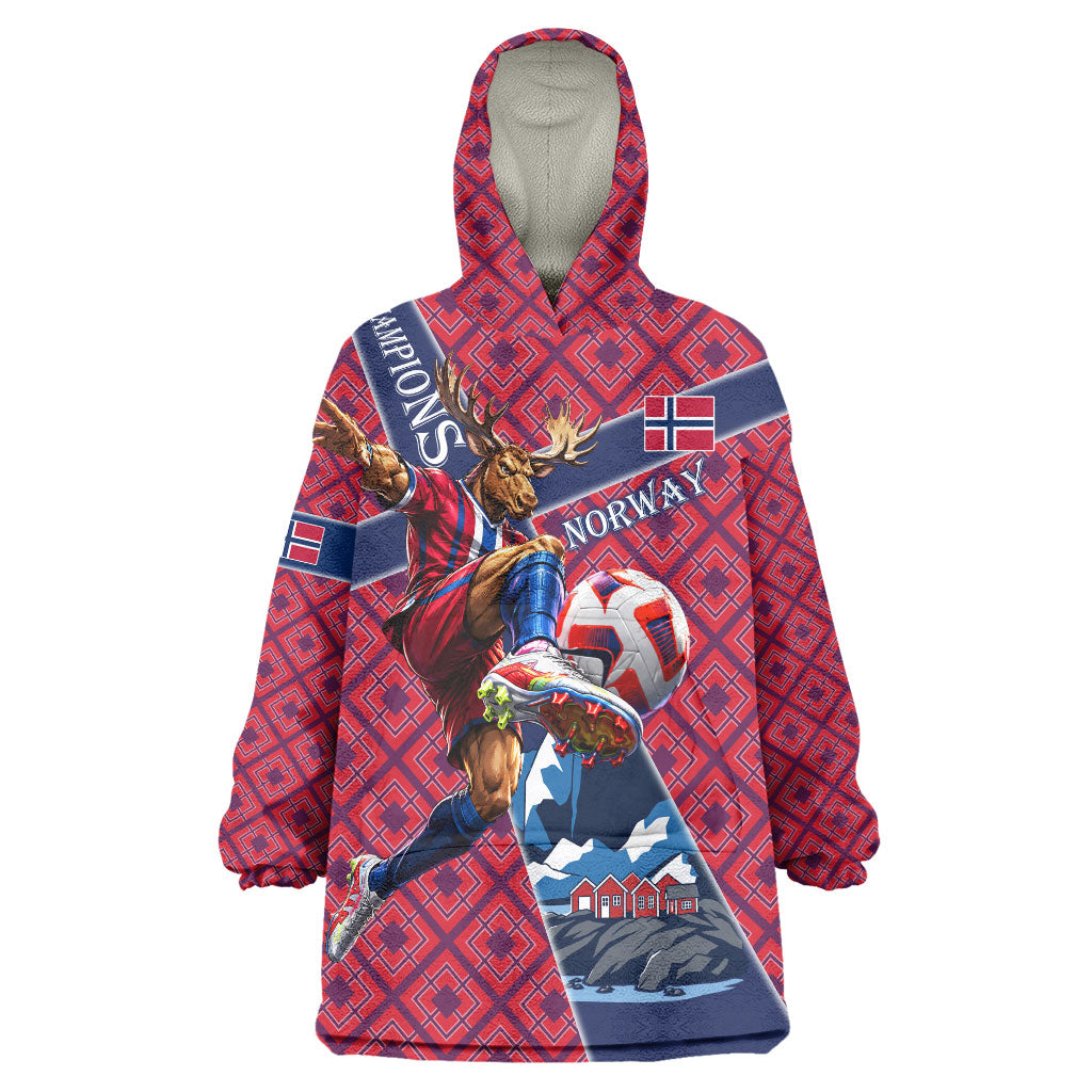 Personalized Norway Soccer Moose Champions Wearable Blanket Hoodie Football Nordic Heritage Mountain Art