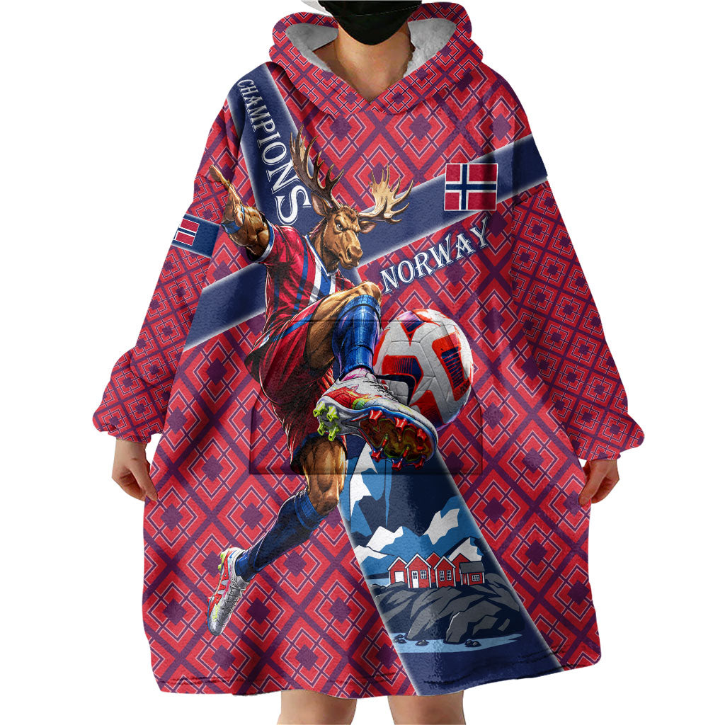 Personalized Norway Soccer Moose Champions Wearable Blanket Hoodie Football Nordic Heritage Mountain Art