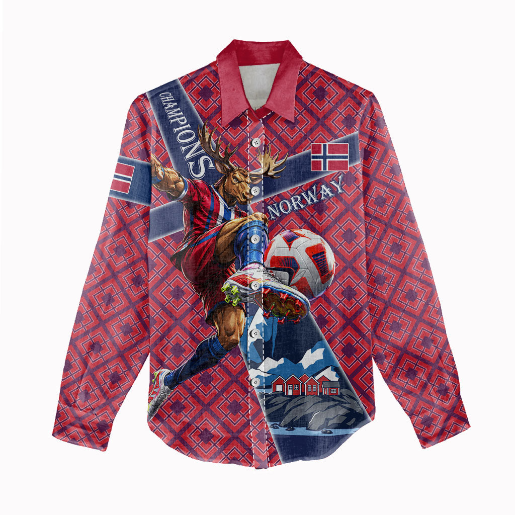 Personalized Norway Soccer Moose Champions Women Casual Shirt Football Nordic Heritage Mountain Art