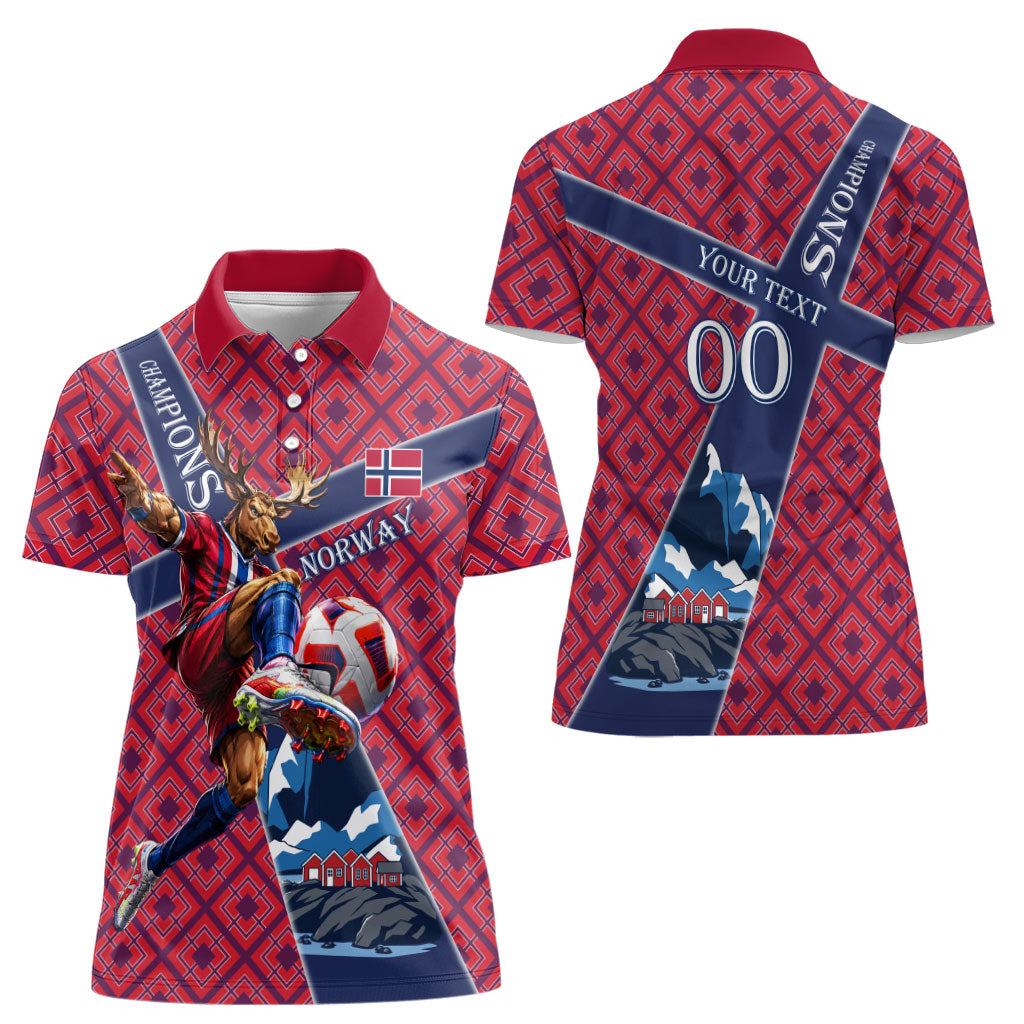 Personalized Norway Soccer Moose Champions Women Polo Shirt Football Nordic Heritage Mountain Art