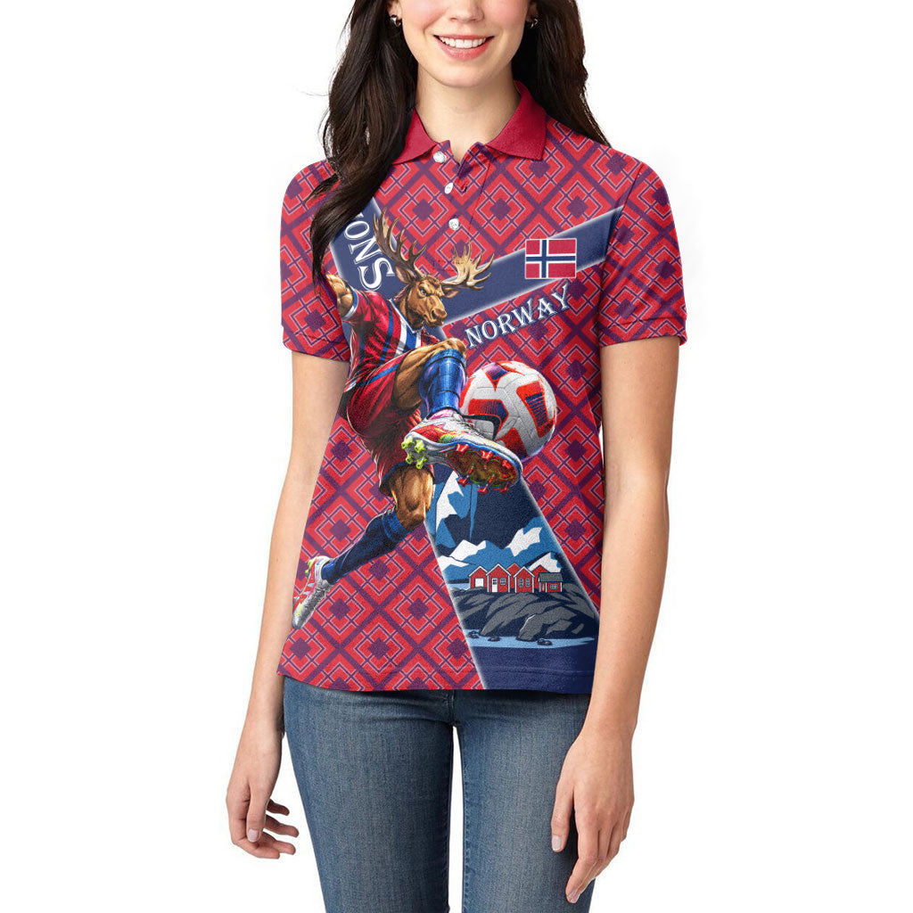 Personalized Norway Soccer Moose Champions Women Polo Shirt Football Nordic Heritage Mountain Art